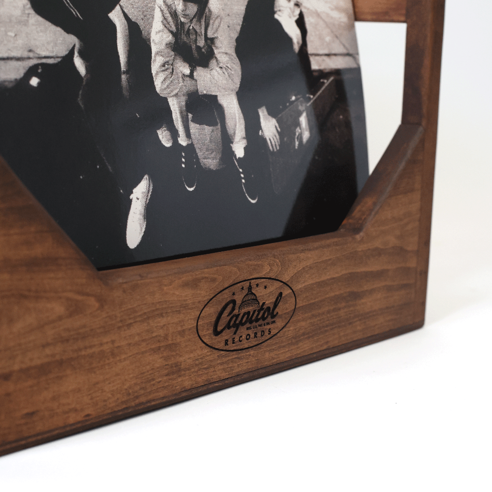 Capitol x WickerWoodWorks - The Cube: 12" Vinyl Storage Crate dark walnut detail